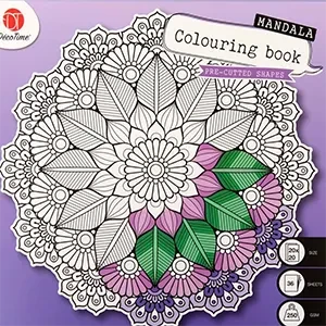Deco Time - Mandala Anti-Stress Coloring Book Thick Paper 250 gsm Pre-Cutted Shapes 36 Sheets Size 20 x 20 cm – Purple Cover (3219371)